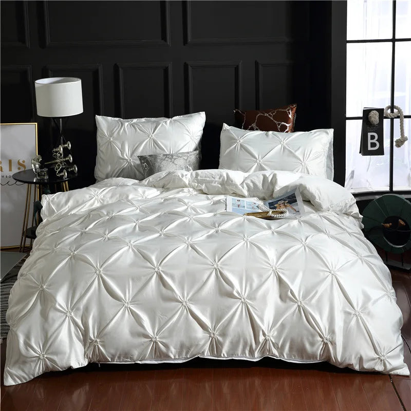 Chiffon Pinched Flower Duvet Cover and Soft Bedding Set