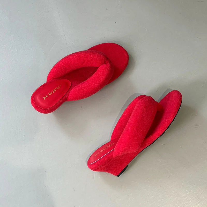 Women's Flock Round Toe Wedge Slippers