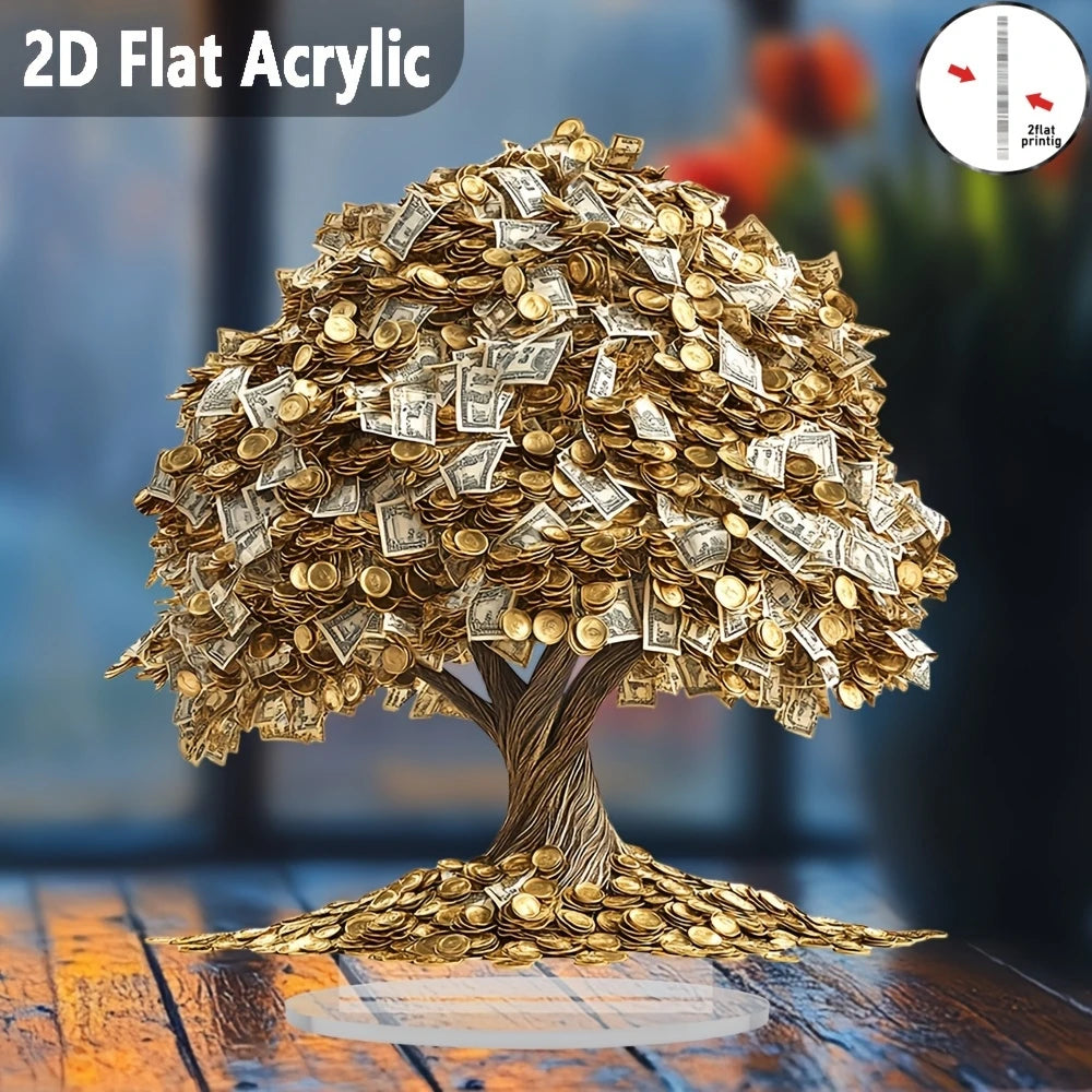 8in Fortune Tree Flat Acrylic Plaque and Tabletop Ornament