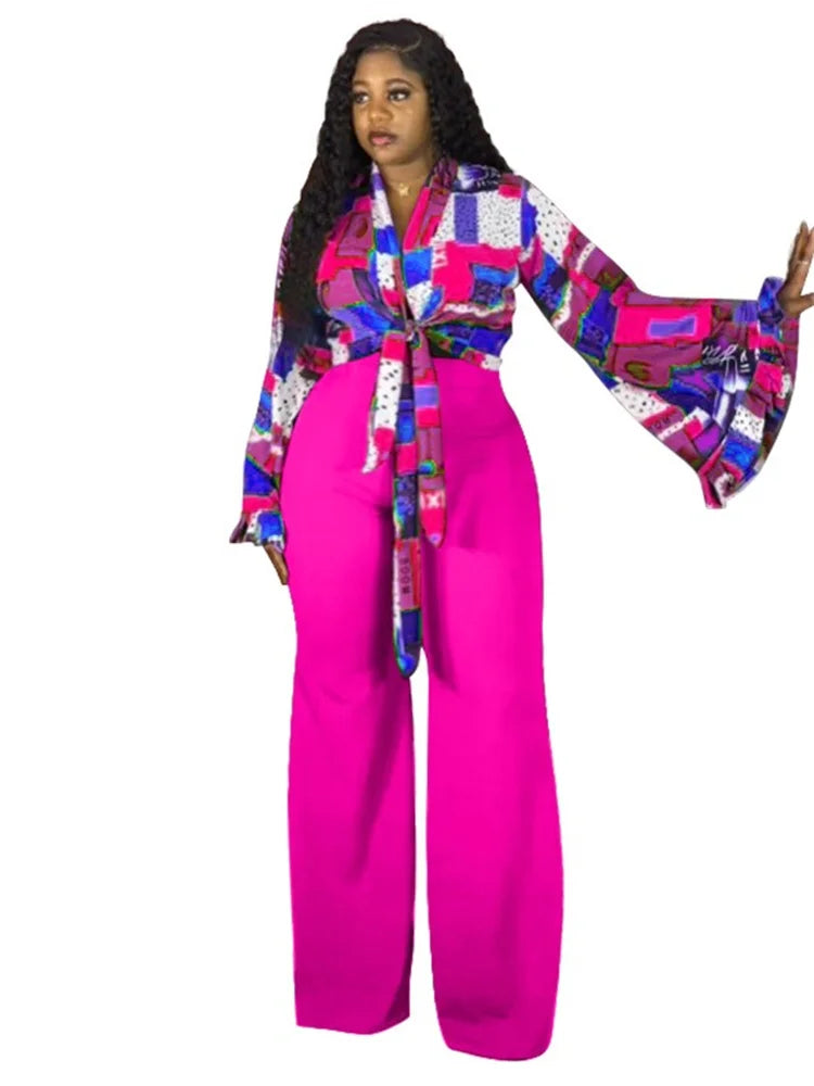 Women's Printed Top Wide Leg Pants Set