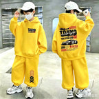 Boys' Racing Print Long-Sleeve Hoodie Shorts Two-Piece Set