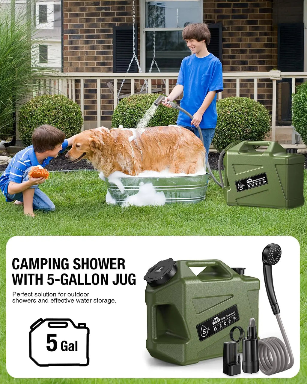 Portable Camping Shower with Rechargeable Pump and 5-Gallon Water Jug