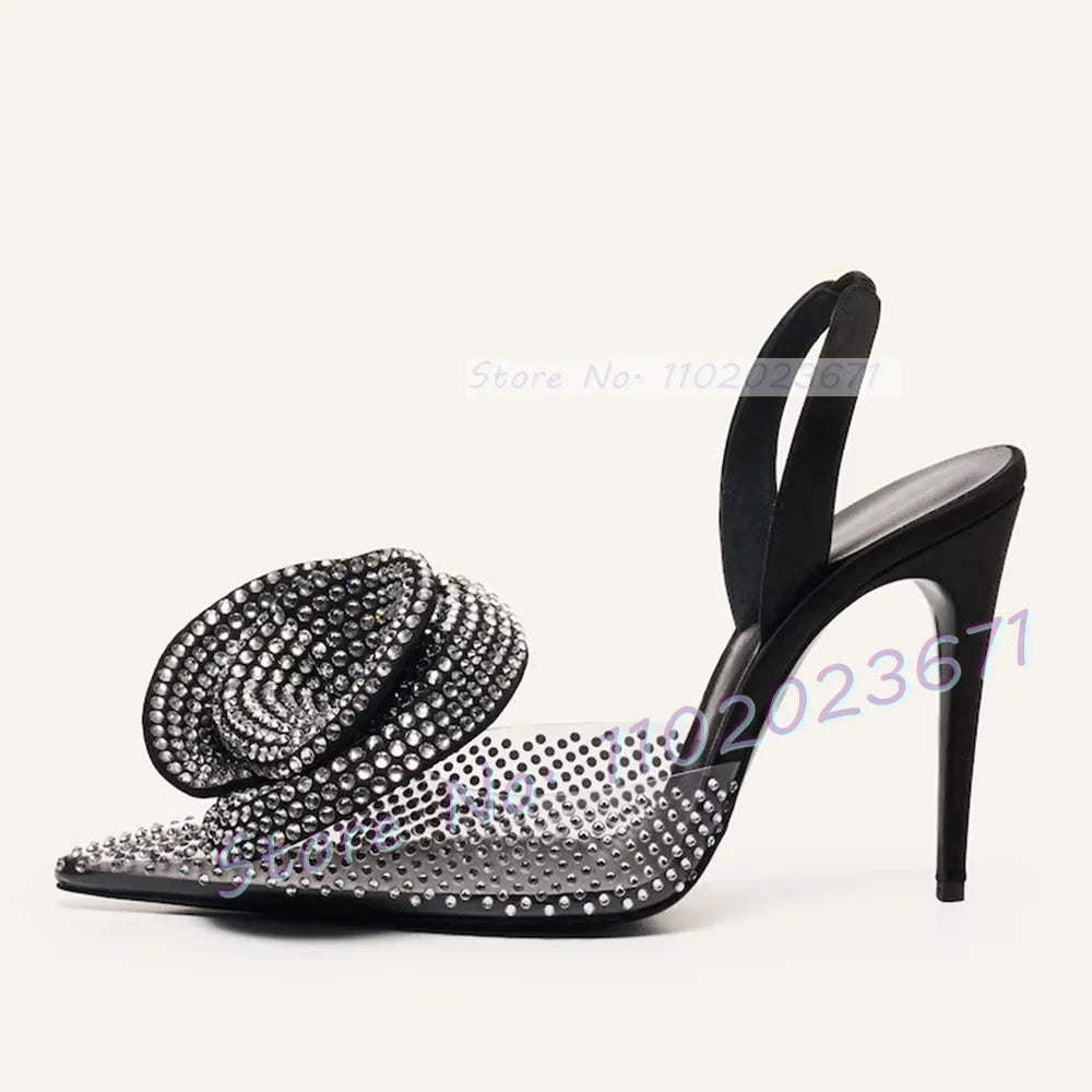 Women's Rhinestone Flower PVC Slingback Stiletto Sandals