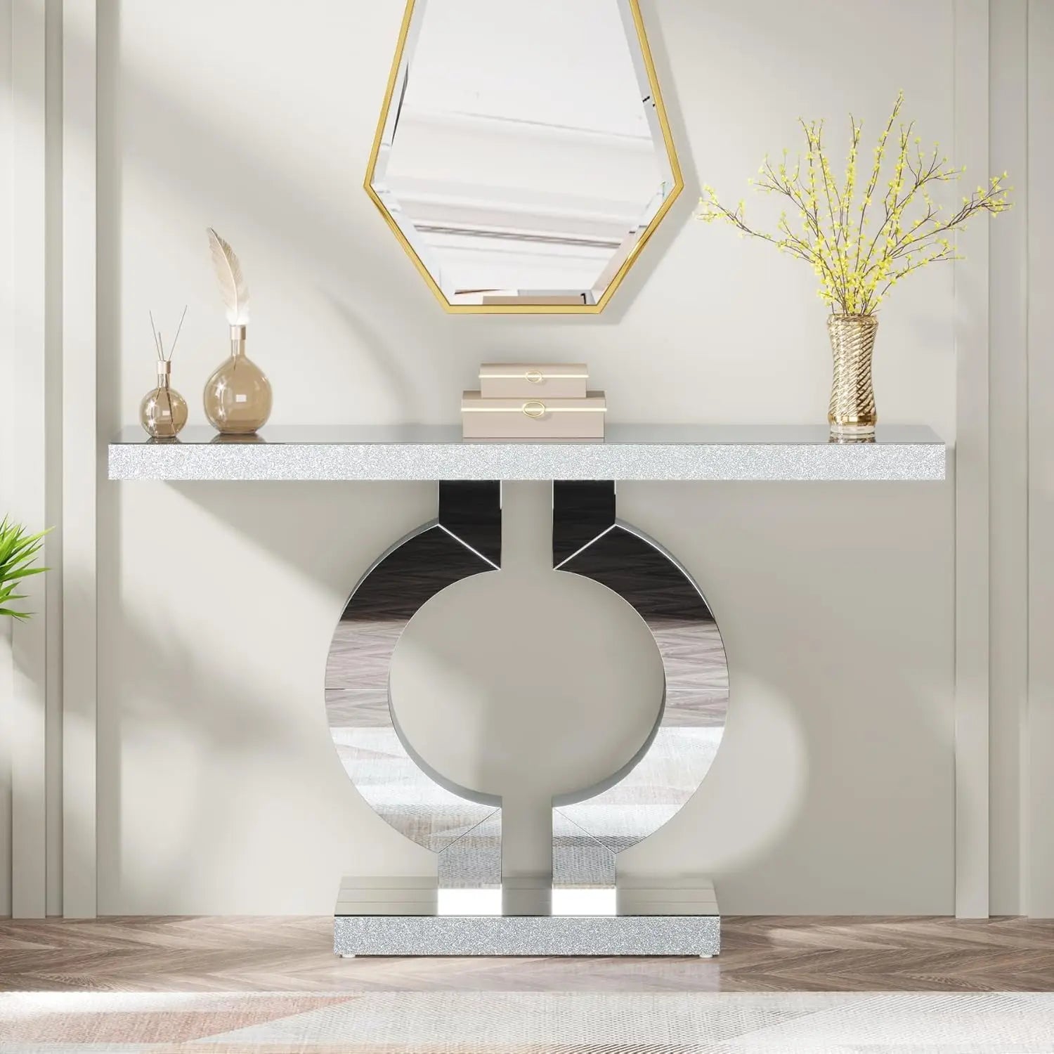 Modern Mirrored Console Table for Entryway and Living Room