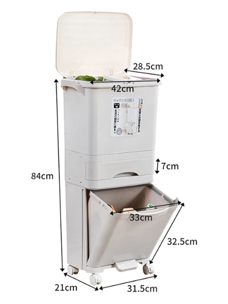 Movable Double Partition Kitchen Trash Can with Lid 11.1 Gallon