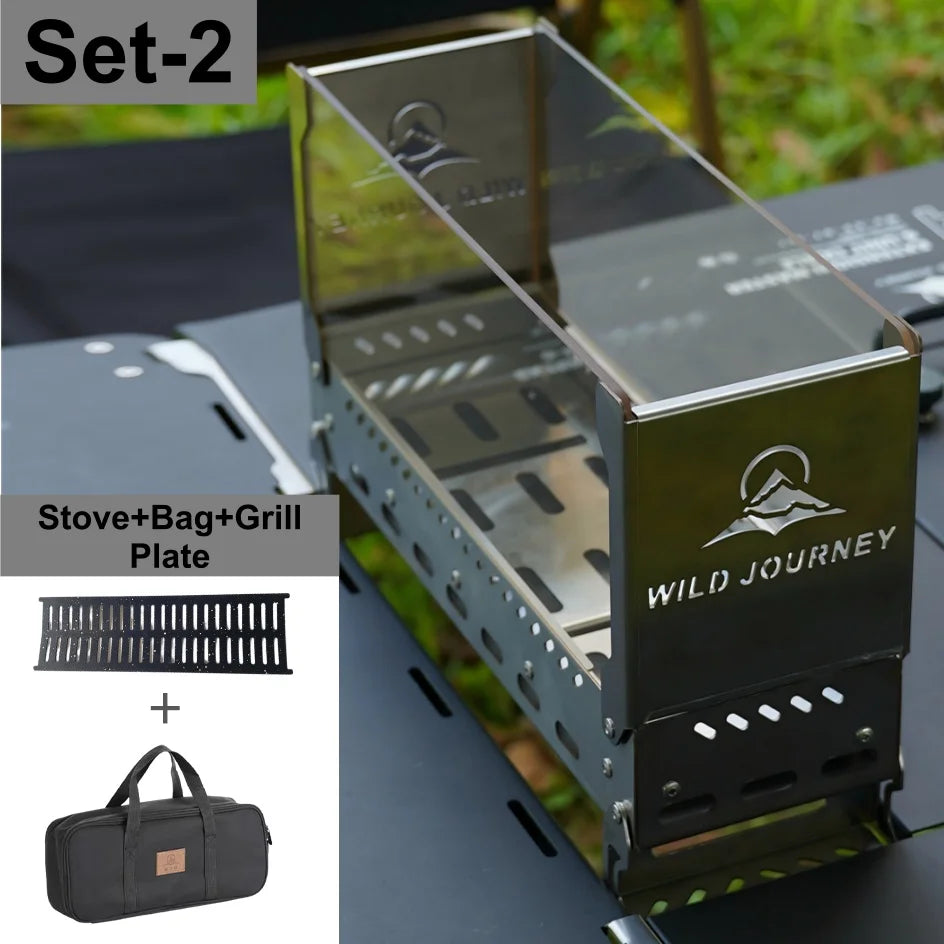 Folding Camping Bonfire Stove with Glass Viewing Window