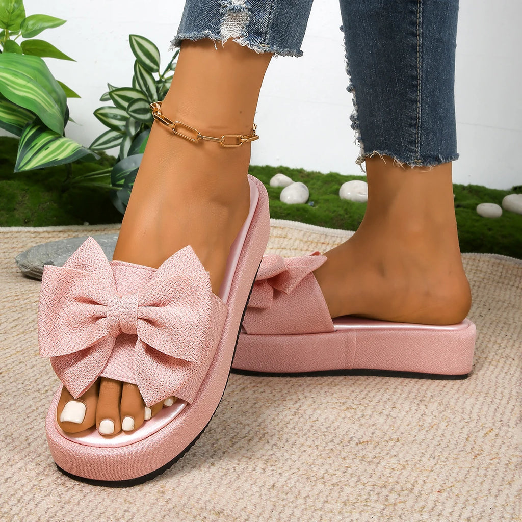BCEBYL Women's Bow Fish Mouth Sandals Casual Thick-Soled Summer Slippers
