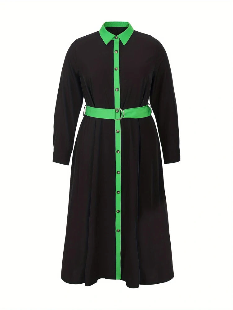 Women's Front-Tie Stand Collar Button Maxi Dress