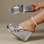 Women's Fashion Crocodile Print Platform Wedge Heel Slide Sandals
