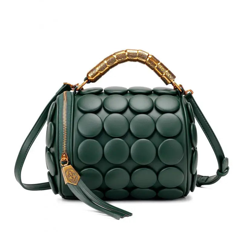 Women's Retro Button Leather Tube Bucket Shoulder Crossbody Bag