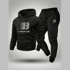 Men's Casual Print Hoodie and Lace-Up Running Pants Set
