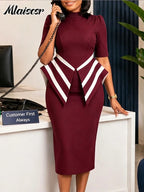 Women's Elegant Peplum Midi Pencil Dress