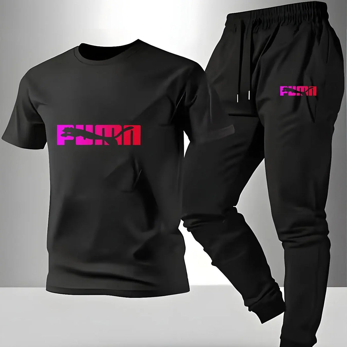Men's Pattern Print T-Shirt and Drawstring Pants Set