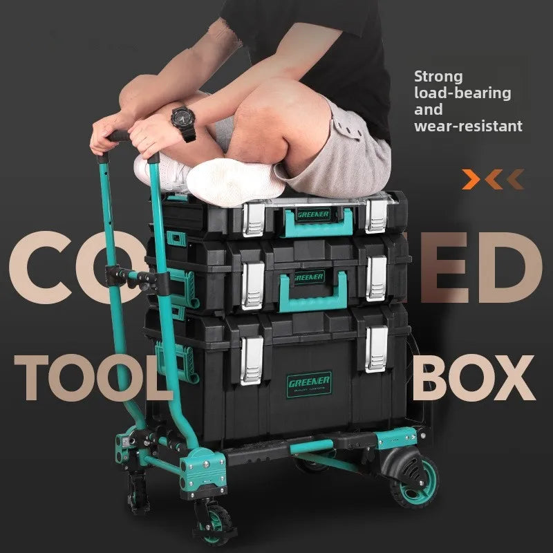 Rolling Toolbox with Pull Rod and Stacking Storage Box