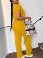 Women's Casual Short Sleeve Top and High Waist Pants Set