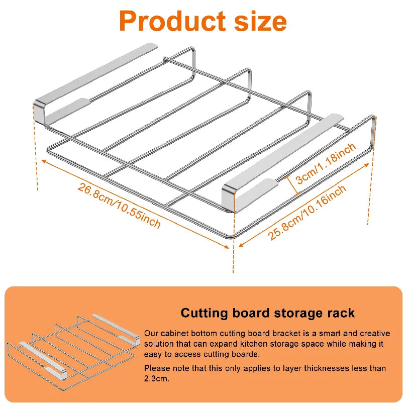 Stainless Steel Under Cabinet Cutting Board and Pot Lid Storage Rack