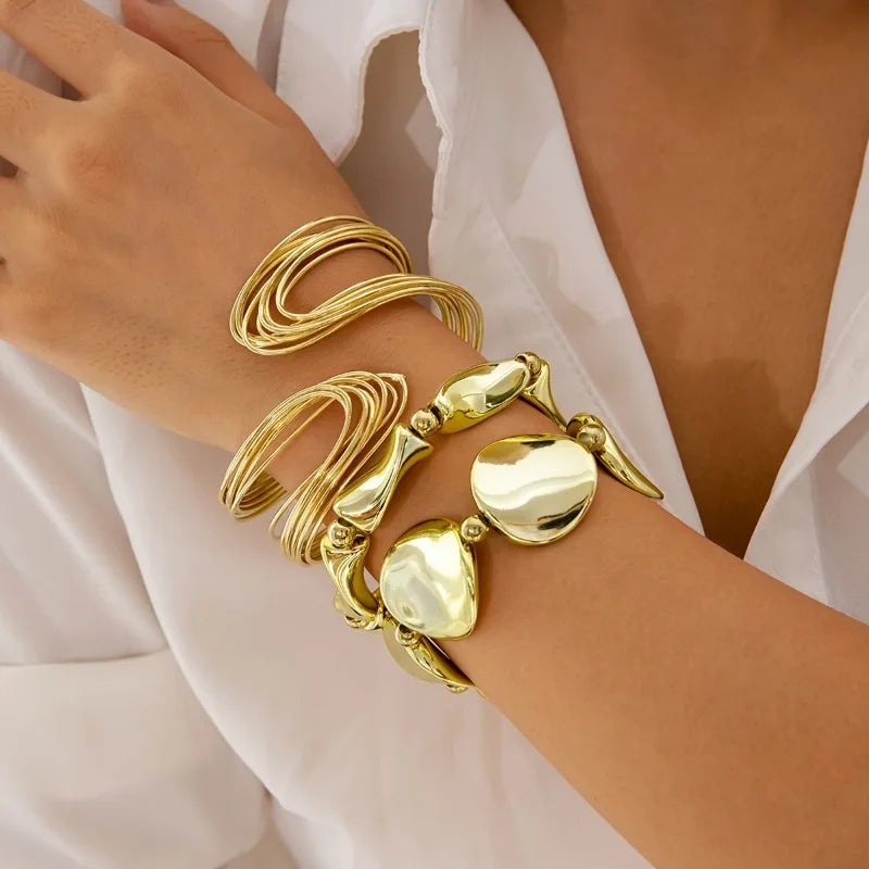Women's Fashion Punk Irregular Open Cuff Bracelet Set
