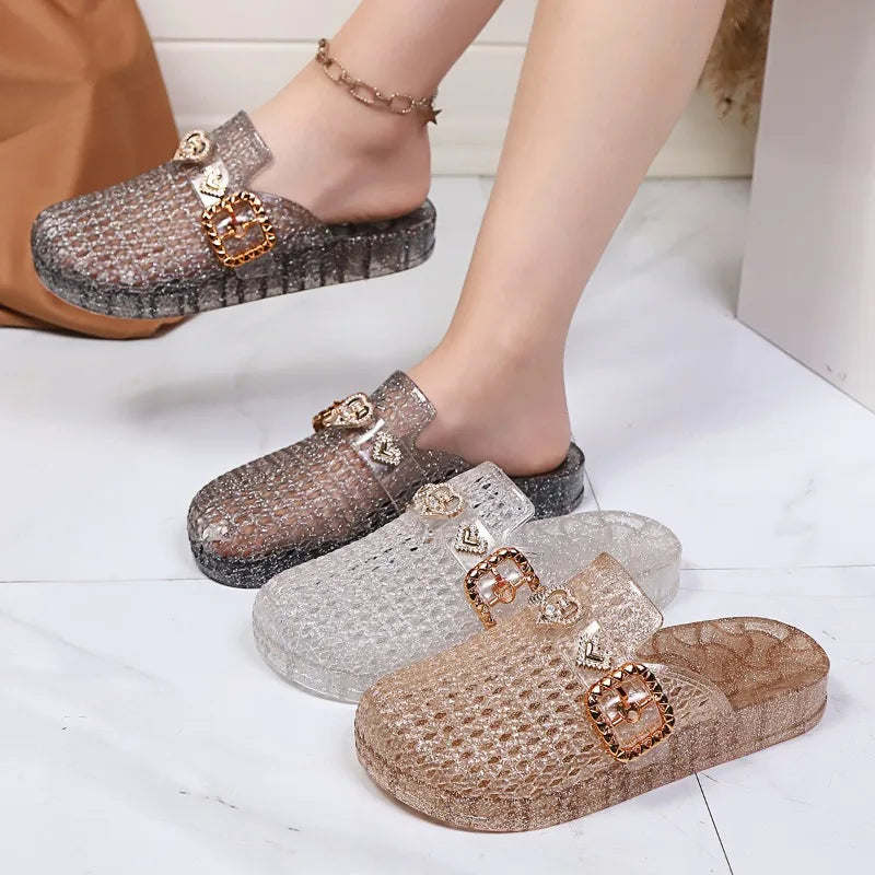 Women's Jelly Crystal Open-Toe Sandals Summer Beach Slippers