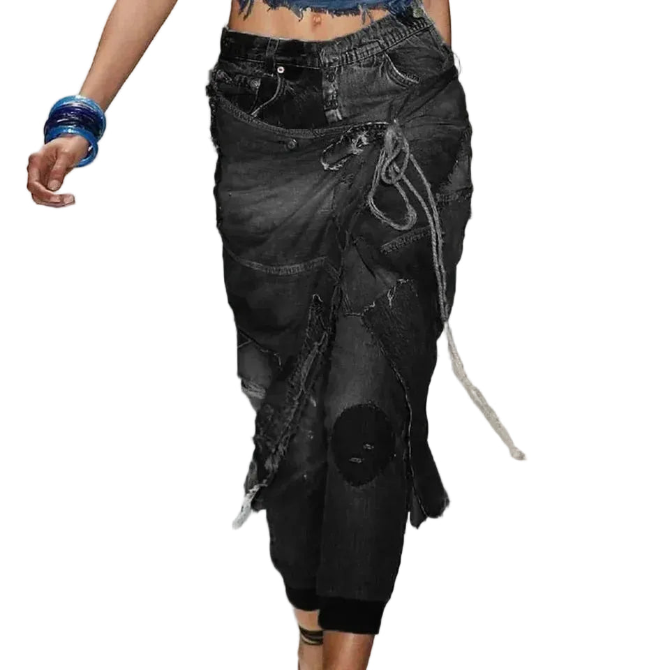 Women's Vintage Bleached Streetwear Jeans Low Waist Pencil Pants
