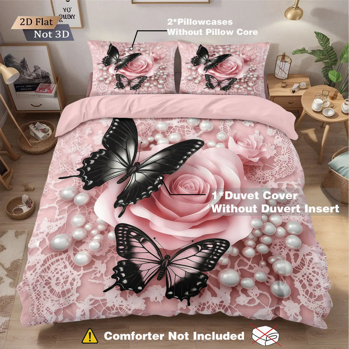Dimensional Rose Flower Duvet Cover and Soft Bedding Set
