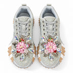 Women's Rhinestone Platform Sneakers Diamond Lace-Up Casual Skateboard Shoes