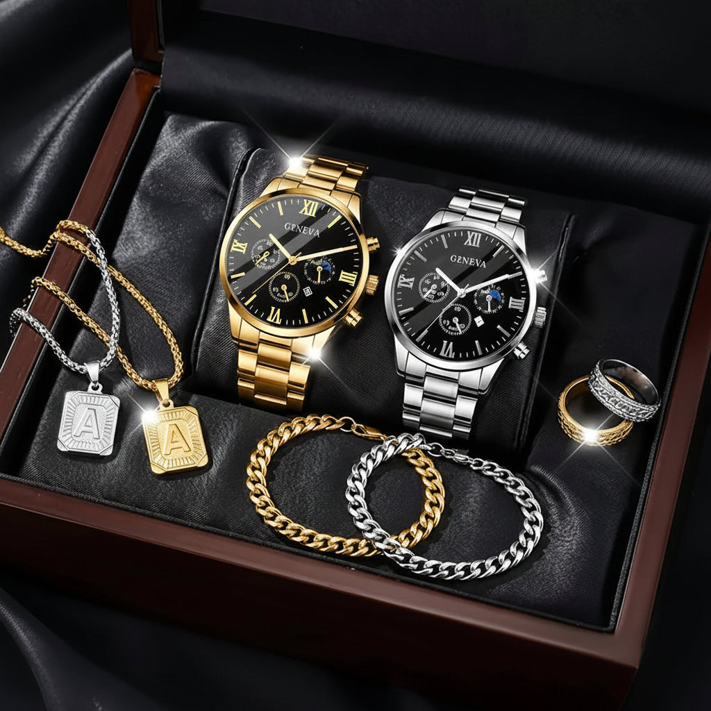 CMK Men's Quartz Watch Set with Bracelet and Necklace