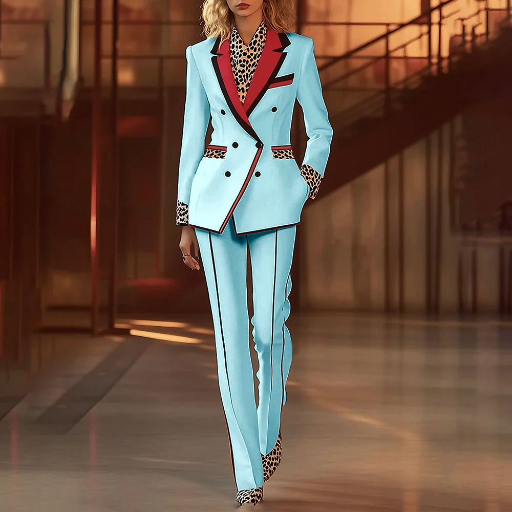 Women's Leopard Print Two-Piece Suit Set
