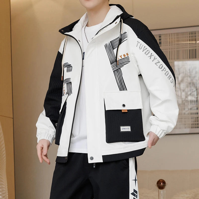 Men's Casual Hooded Windbreaker Cargo Jacket