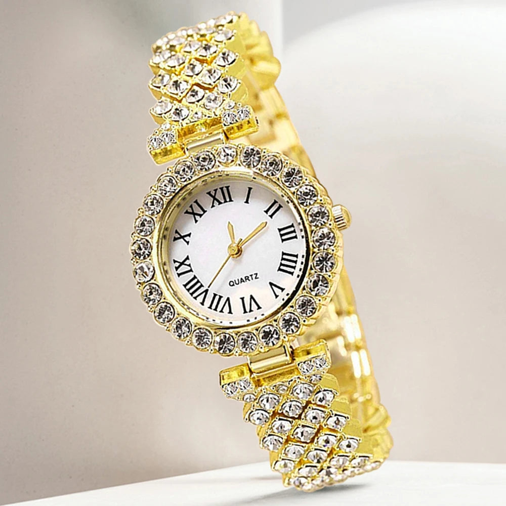 Roman Numeral Quartz Watch and Jewelry 6 Piece Set