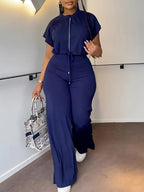 Women's Casual Short Sleeve Top and High Waist Pants Set