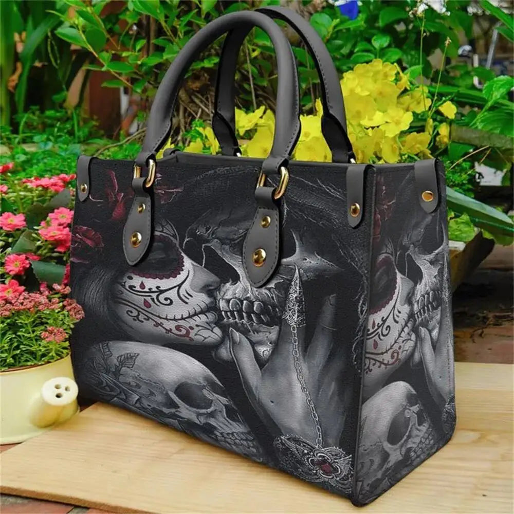 Women's Skull Pattern Faux Leather Shoulder Tote Bag