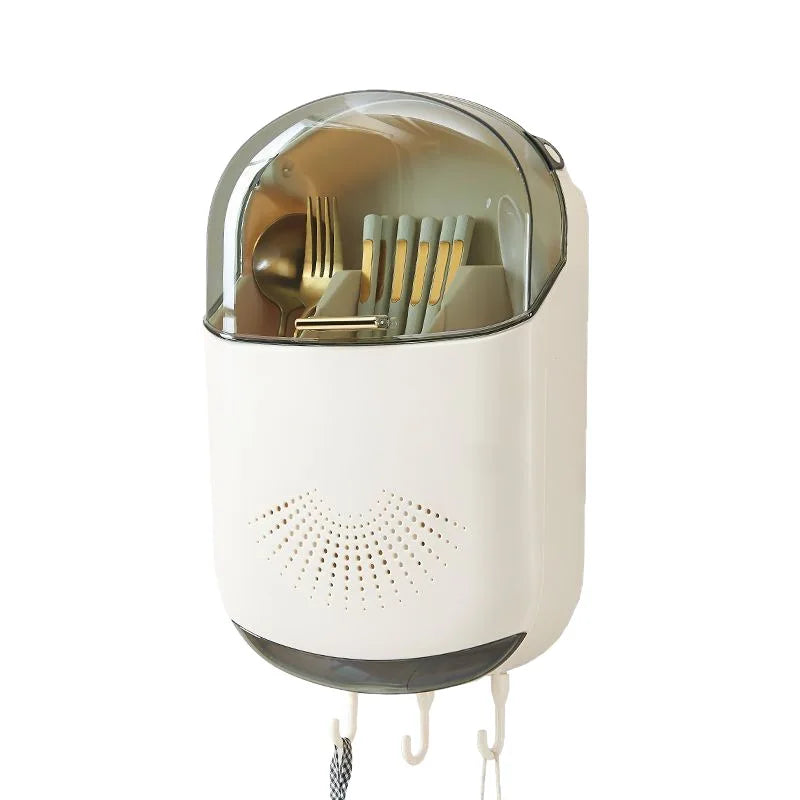Wall-Mounted Drain Cutlery Organizer and Dustproof Spoon Holder