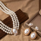 Women's Fashion Elegant Imitation Pearl Necklace and Drop Earrings Jewelry Set
