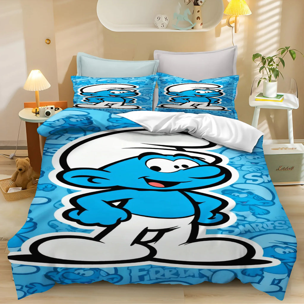 Smurfs Cartoon Duvet Cover and Polyester Bedding Set