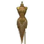 Women's Sexy Rhinestone Tassel Mesh Sleeveless Party Mini Dress