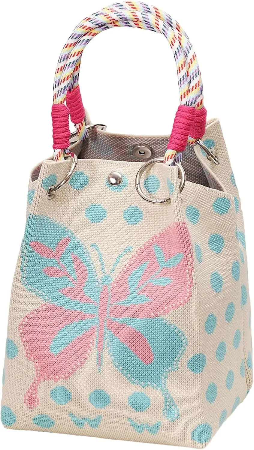 Women's Mini Knitted Geometric Colorblock Bucket Handbag