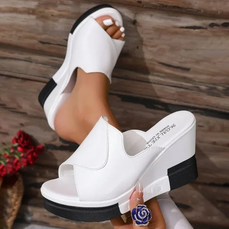 RZSMTYA Women's Wedge Sandals Peep Toe Slip-On Platform Shoes
