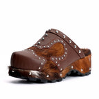Women's Handmade Studded Fur Platform Clogs