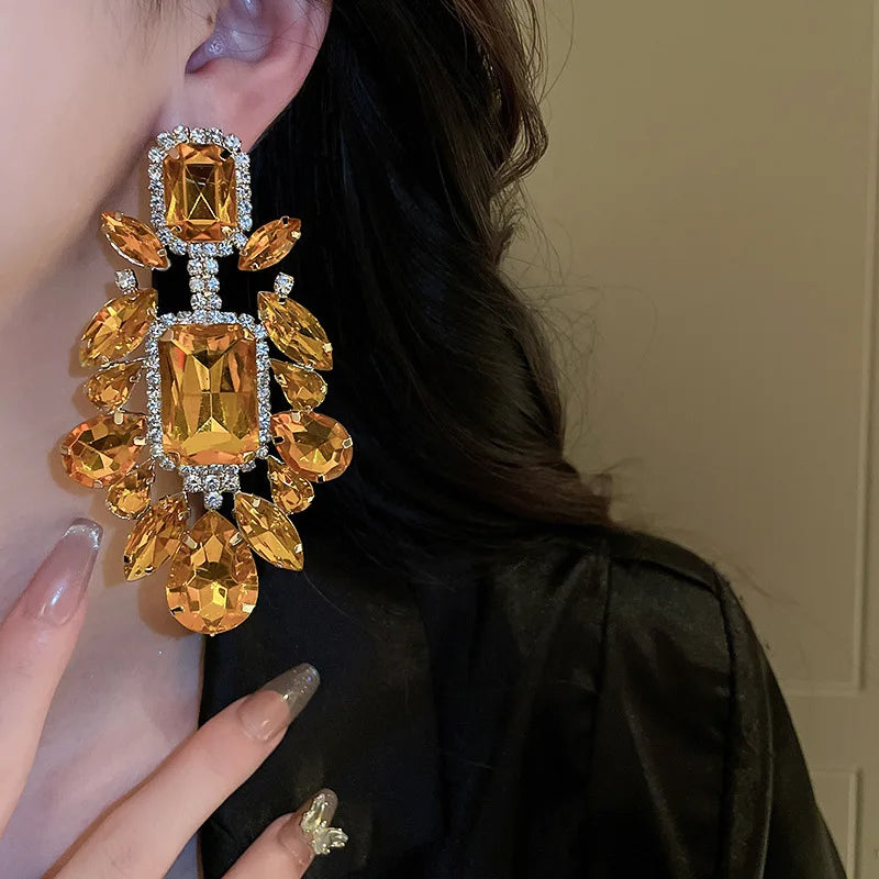 Women's Trendy Rhinestone Geometric Retro Exaggerated Drop Earrings