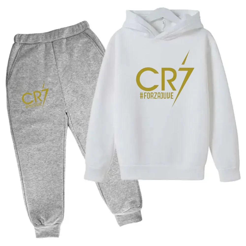 Kids' Ronaldo CR7 Print Hoodie Sweatshirt Pants Two-Piece Set