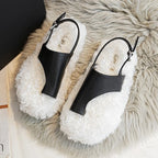 Women's Fluffy Clip Toe Back Strap Slippers with Buckle