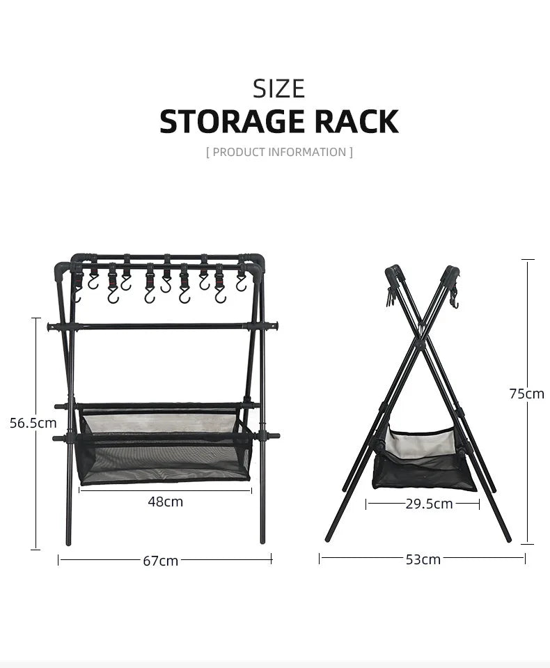 Folding Aluminum Camping Triangle Shelf with Hanging Hooks