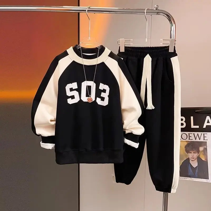 Kids' Pullover Sweatshirt Cotton Sports Pants Set