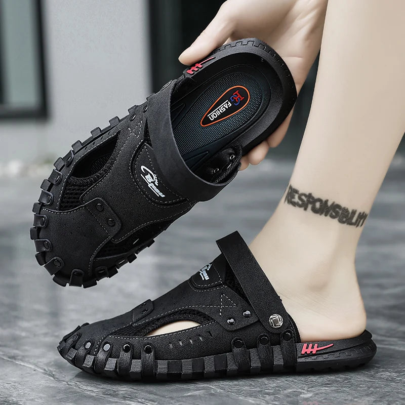Men's Breathable Cover Toe Beach Sandals Lightweight Non-Slip Summer Slippers