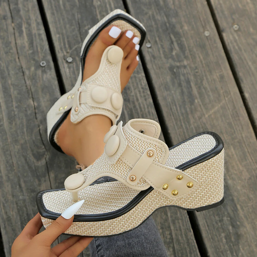Women's Open Toe Wedge Sandals Woven Platform Casual Shoes
