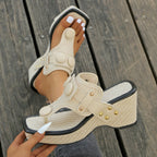 Women's Open Toe Wedge Sandals Woven Platform Casual Shoes