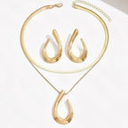 Women's Fashion Oval Pendant Necklace and Earrings Jewelry Set