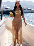 Women's Sexy Fringe Tassel Knitted Crochet Maxi Dress