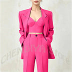 Women's Single Button Tailored Blazer and Pants Suit Set