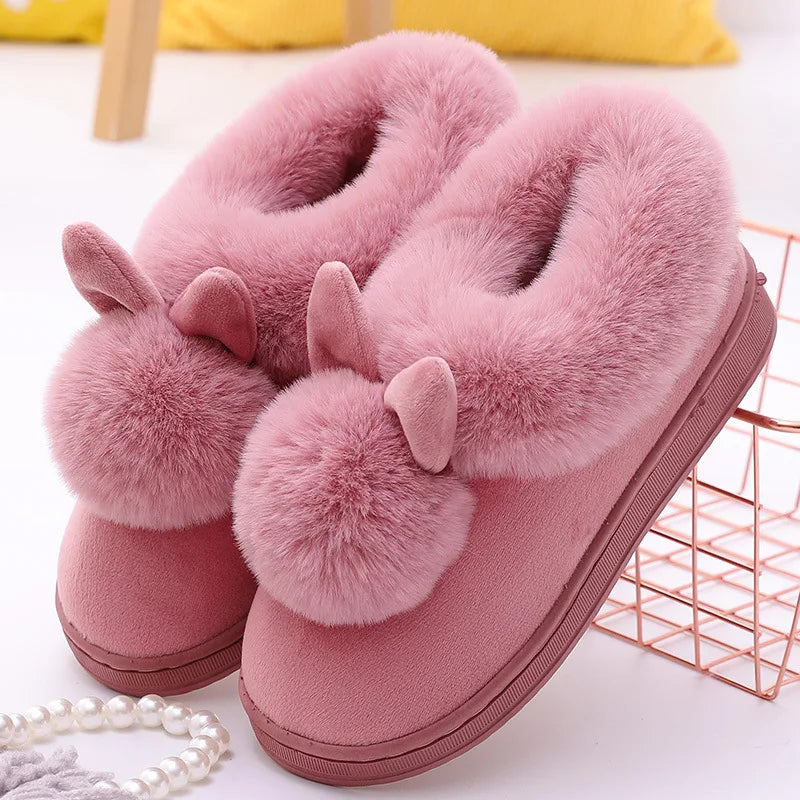 Women's Plush Winter House Slippers Fuzzy Fur Lined Slides
